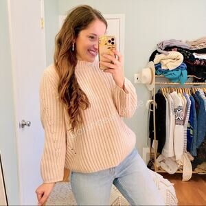 Rebecca Taylor La Vie Light Blush Pink Chunky 100% Cashmere Mockneck Sweater M